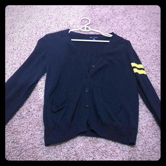 Gap Preppy Navy Cardigan Sweater w/Striped Arm - Picture 1 of 6